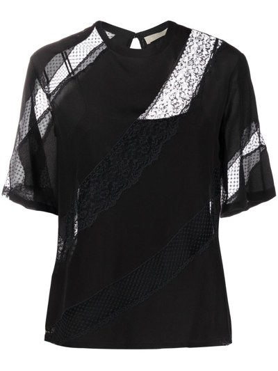 Elie Saab Lace-panelled T-shirt In Black