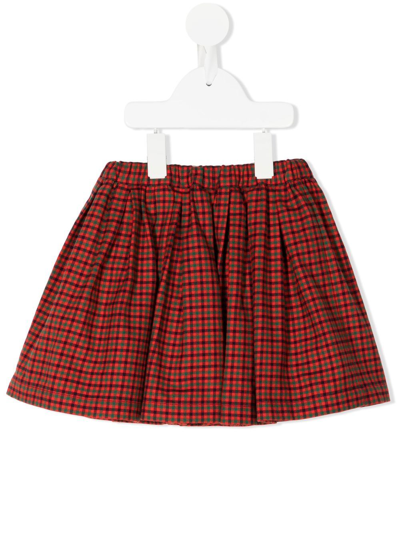 Familiar Kids' Elasticated-waist Check-print Skirt In Red