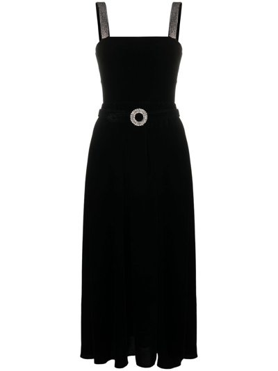 Borgo De Nor Belted Crystal-embellished Velvet Midi Dress In Black
