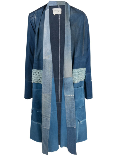 Greg Lauren Patchwork Cotton Coat In Blue