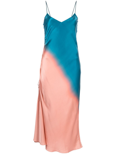 Alejandra Alonso Rojas Sleeveless Colorblocked Silk Midi-dress In Blue/orange