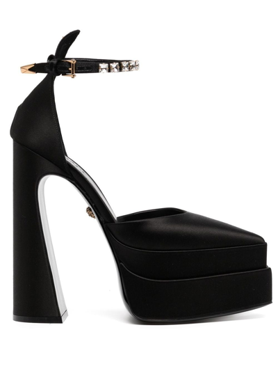 Versace 120mm Satin Platform Sandals In Nero