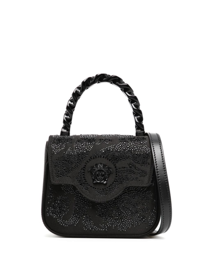 Versace Medusa-plaque Crystal-embellished Shoulder Bag In Black