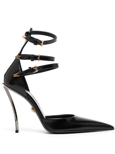 VERSACE 120MM POINTED-TOE LEATHER SANDALS