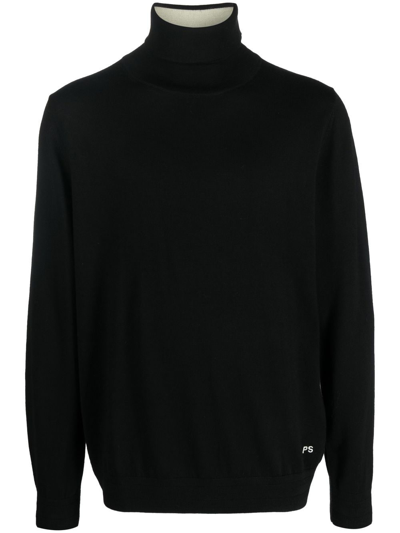 Ps By Paul Smith Roll Neck Merino Sweater In Black