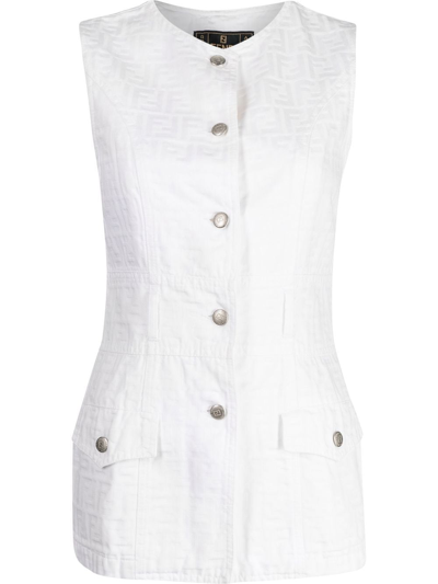 Pre-owned Fendi 1990-2000s Zucca Monogram Sleeveless Blouse In White