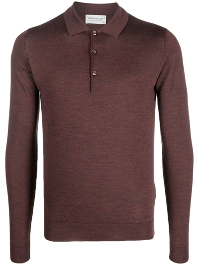 John Smedley Button-front Long-sleeved Polo Shirt In Red