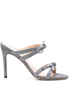 Stuart Weitzman Multicolor Fabric Sw Bow Mules In Silver