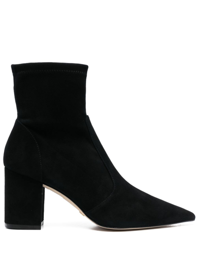 Stuart Weitzman Suede Block Heel Ankle Boots In Black