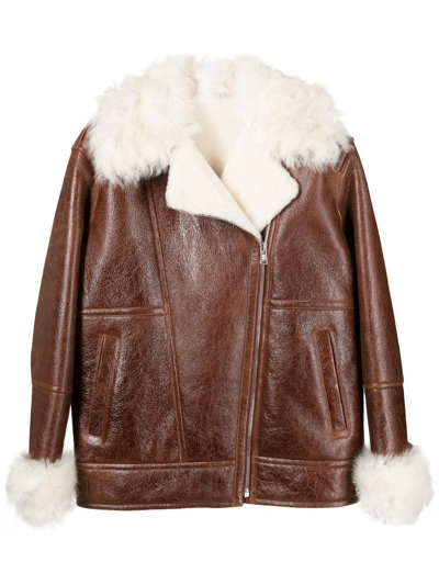 Yves Salomon Shearling-trimmed Leather Jacket In Brown