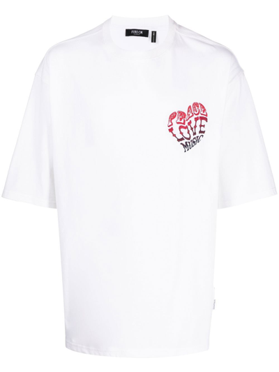 Five Cm Heart Logo-embroidered T-shirt In White