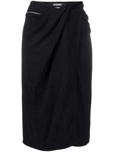 Jacquemus La Jupe Bodri Midi Skirt Deep Split Detail In Black