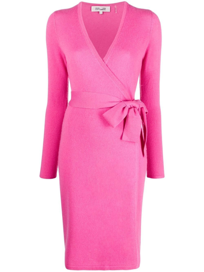 Diane Von Furstenberg Knitted Wrap Dress In Pink
