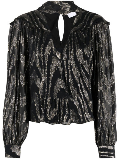 Iro Lila Metallic-jacquard Plunging Blouse In Black