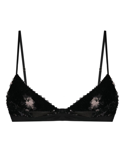 Khaite Sequin Silk Triangle Bra In Black