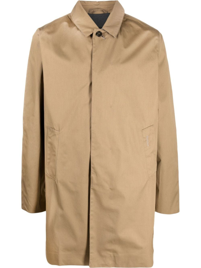 Barbour Embroidered-logo Single-breasted Coat In Brown