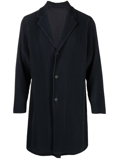 Issey Miyake Single-breasted Plissé Coat In Blue