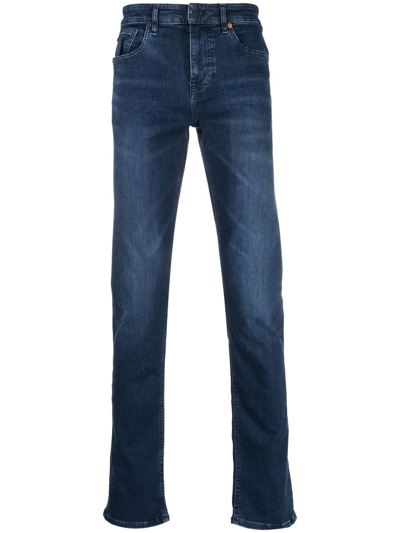 Hugo Boss Mid-wash Logo-patch Jeans In Blue