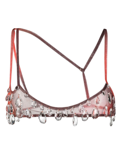 Gcds Crystal-embellished Mesh Bra Top In Pink