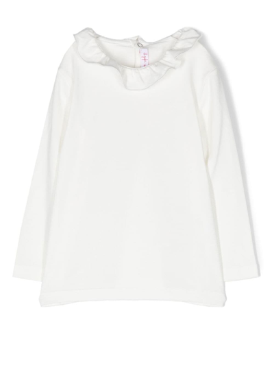 Il Gufo Babies' Ruffled-collar Long-sleeve Top In White
