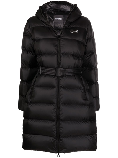 Duvetica Belted Padded Jacket In Nero