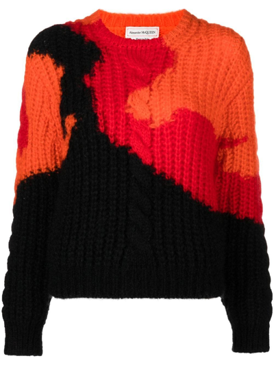 Alexander Mcqueen Colourblock Knit Jumper In Orange