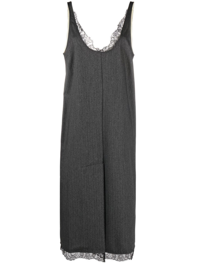 Ganni Draped Midi Dress In Grey