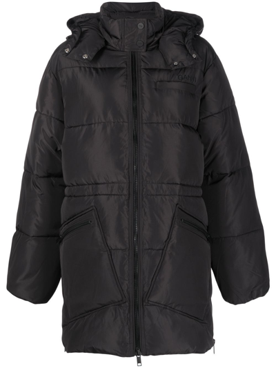 Ganni Black Down Jacket In Recycled Nylon And Pockets