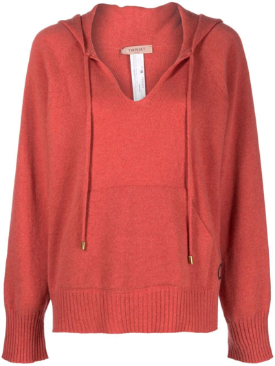 Twinset Logo-embroidered Knitted Hoodie In Rosso