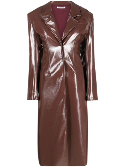 Alessandro Vigilante Faux-leather Fittted Trench Coat In Brown