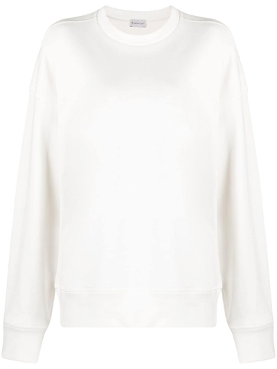 Moncler Logo-embroidered Cotton-jersey Sweatshirt In White