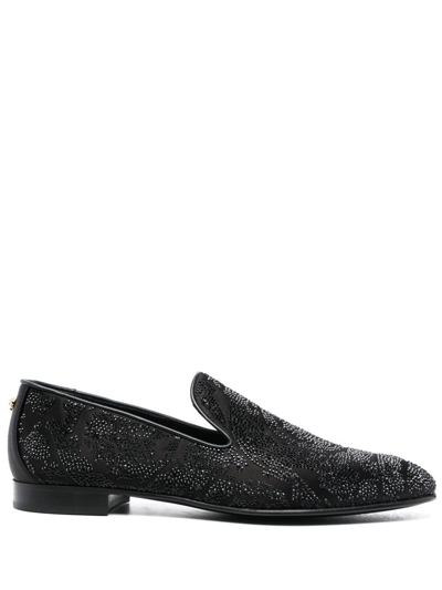 Versace Rhinestone-embellished Loafers In Black