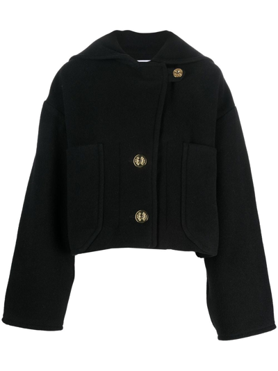 Patou Cropped Wool-blend Coat In Black