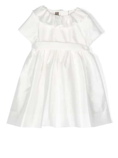 Little Bear Babies' Ruffle-trim Bow Detail Dress In White