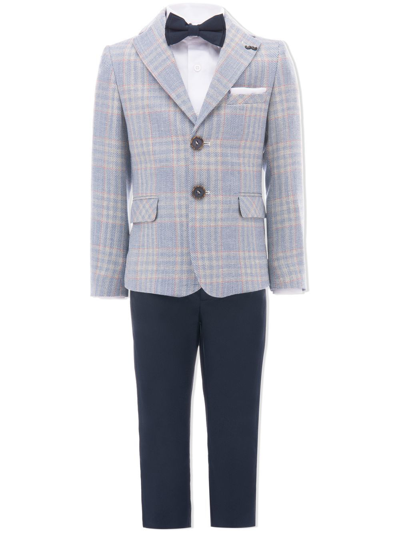 Moustache Kids' Plaid Peak-lapel Suit In Navy