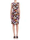 OSCAR DE LA RENTA PANSY PRINT SILK DRESS,0400093873151