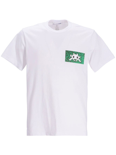 Comme Des Garçons Pixel-print Cotton T-shirt In White