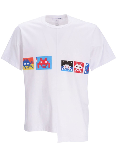 Comme Des Garçons Asymmetric Pixel-print T-shirt In White