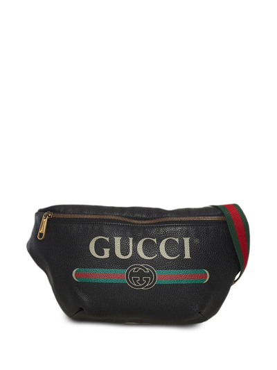 Pre-owned Gucci Logo-print Belt Bag In Black