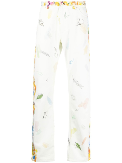 Casablanca Graphic-print Straight-leg Jeans In White