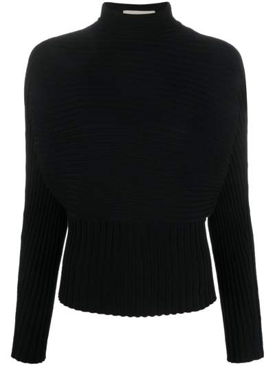Tory Burch Ribbed Dolman Sleeve Sweater In Black