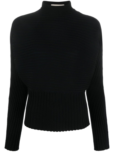 Tory Burch Ribbed Dolman Sleeve Jumper In Black