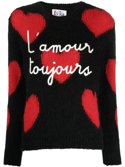 Mc2 Saint Barth Jumper With Embroidery And Hearts In Black