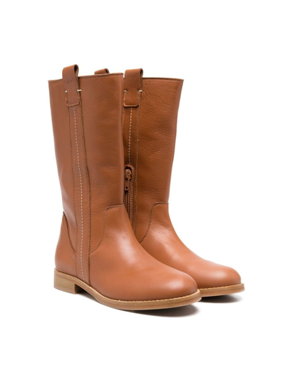Chloé Kids' Knee-length Leather Boots In Brown