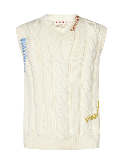 Marni Cable Knit Sleeveless Sweater In Cream