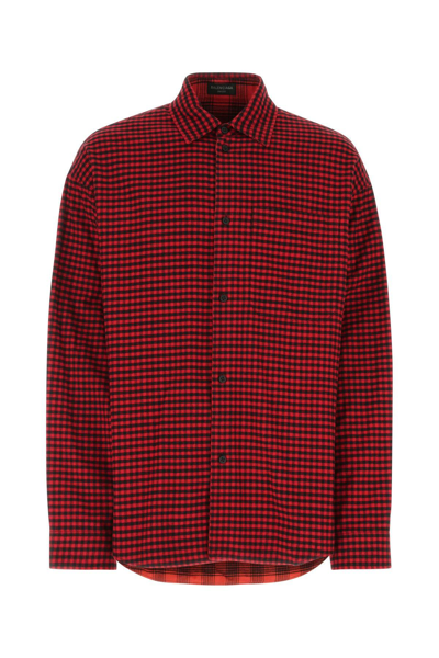 Balenciaga Embroidered Flanel Reversible Oversize Shirt In Red