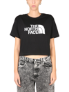 The North Face Black Cotton Cropped T Shirt With Logo In Nero
