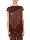 Rick Owens Draped Panel Cap Sleeve Satin Top In Brown