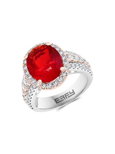 Effy Hematian Women's Two Tone 18k White & Rose Gold Diamond & Fire Opal Ring