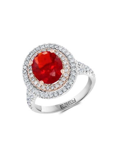 Effy Hematian Women's Hematian 18k White & Rose Gold, Diamond & Fire Opal Solitare Ring
